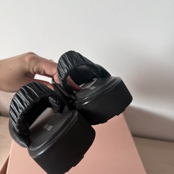 NWT Miu Miu Slingback Platform Sandals Black Padded Leather Knot Detail Sz 35 - Picture 9 of 10